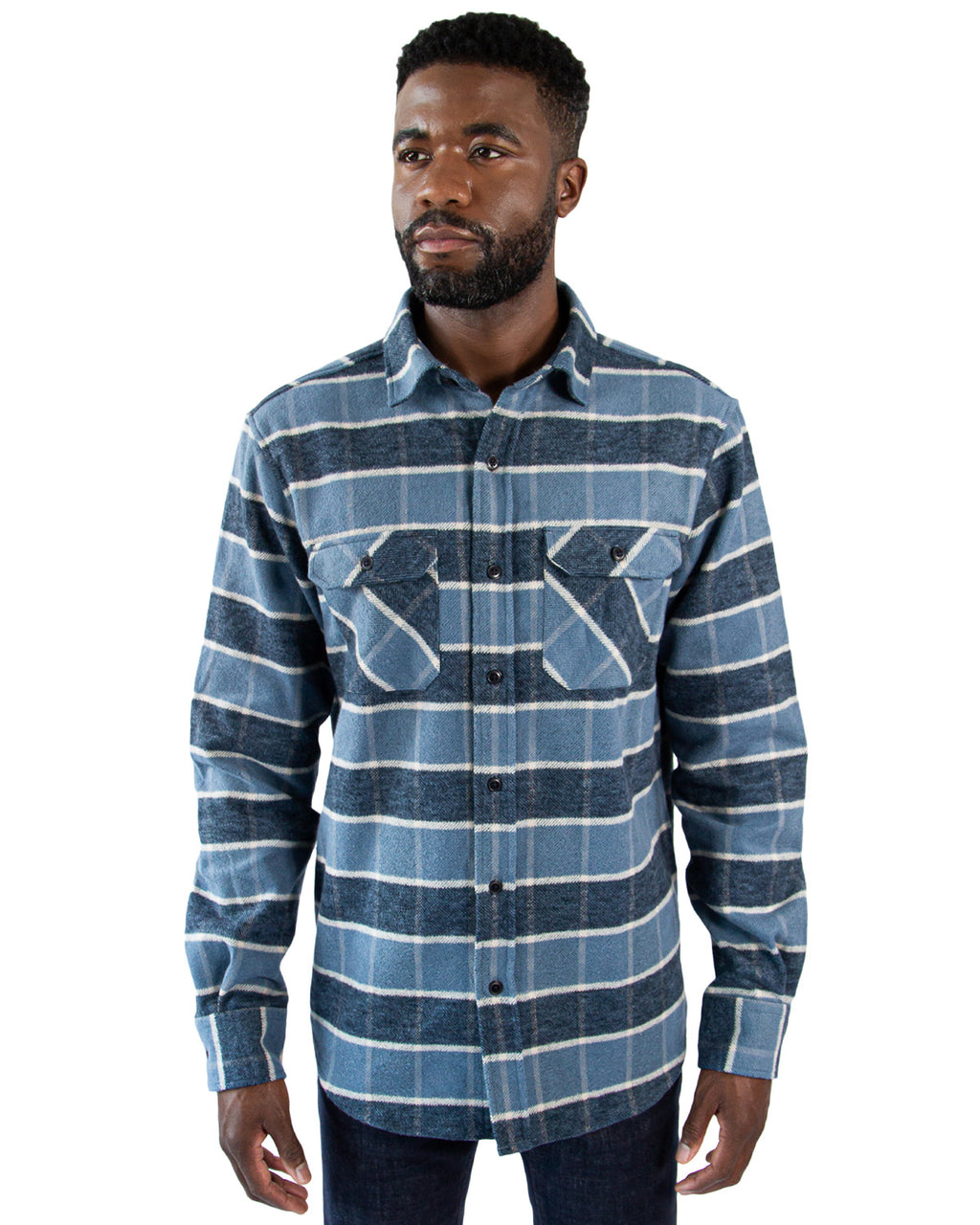 Grand Flannel in Ocean Blue, 100% Cotton Flannel Shirt for Men by MuskOx