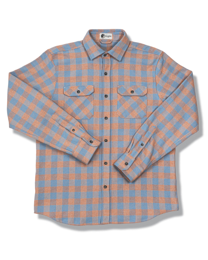 The Grand Flannel in Orange and Grey Plaid by MuskOx Flannels, 100% Heavyweight Cotton Flannel Shirt for Men