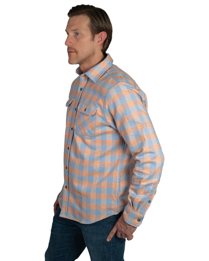 The Grand Flannel in Orange and Grey Plaid by MuskOx Flannels, 100% Heavyweight Cotton Flannel Shirt for Men