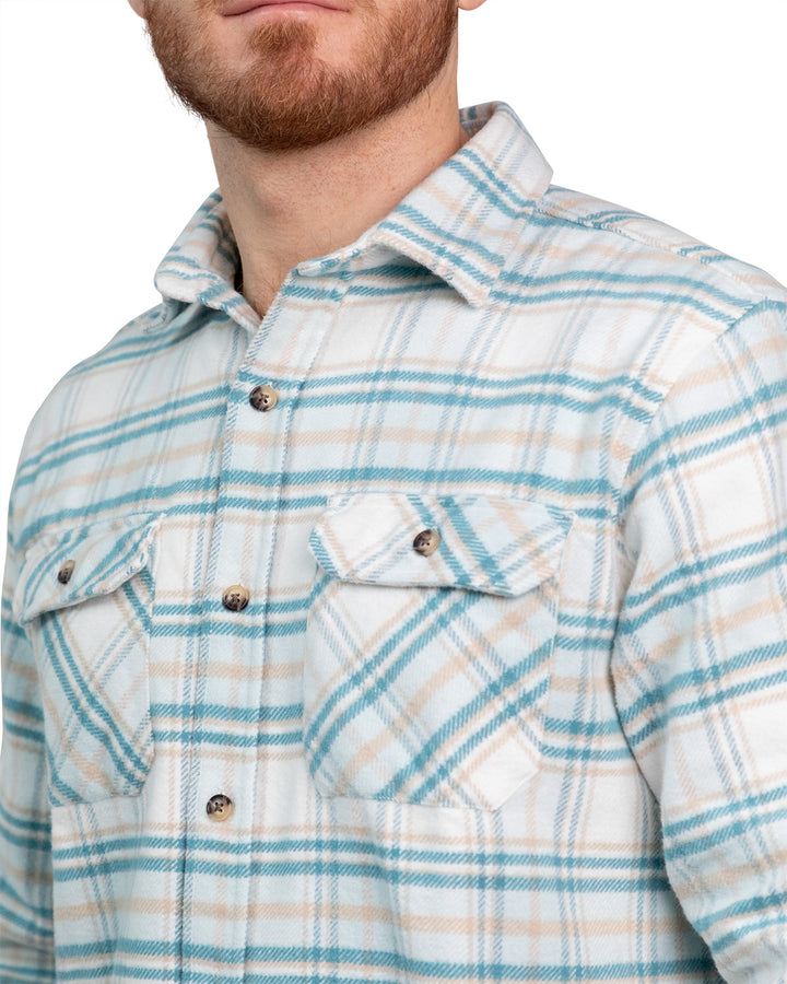 Grand Flannel Shirt for Men, 100% Cotton Heavyweight Flannel Shirt in Blue and Yellow Plaid