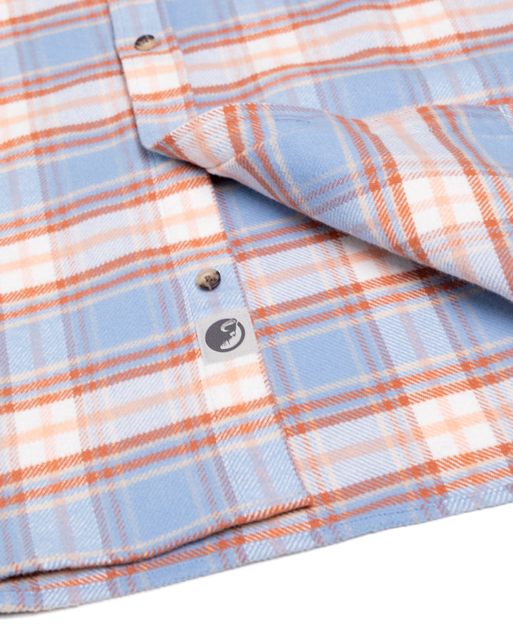 Grand Flannel Shirt for Men, 100% Cotton Heavyweight Flannel Shirt in Blue and Orange Plaid