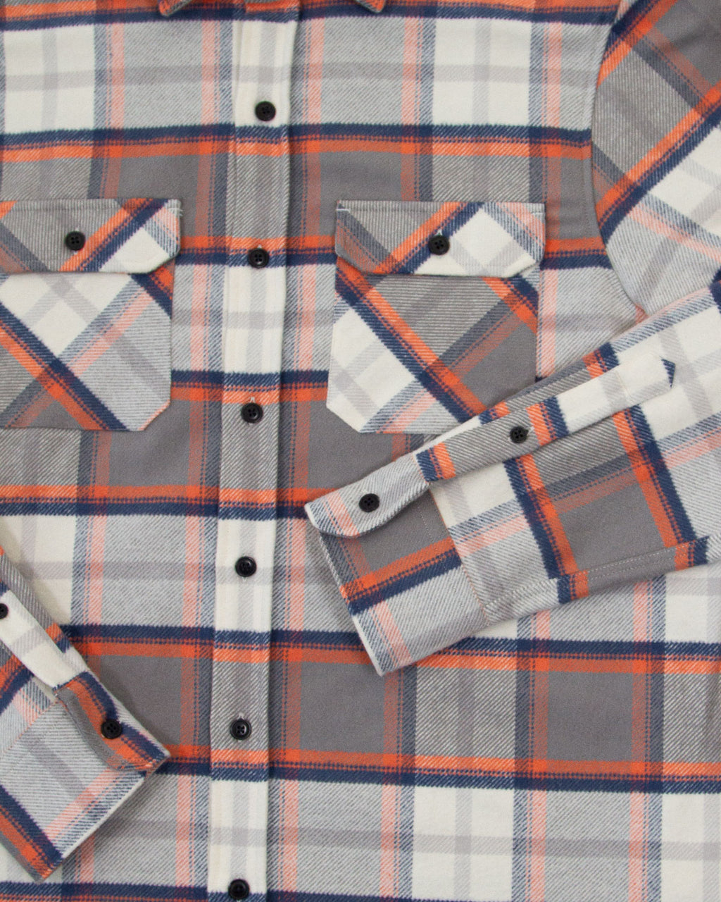 The Grand Flannel in Orange and Grey Plaid by MuskOx Flannels, 100% Heavyweight Cotton Flannel Shirt for Men