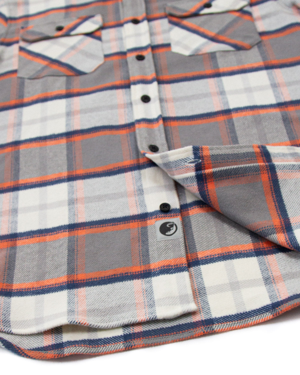 The Grand Flannel in Orange and Grey Plaid by MuskOx Flannels, 100% Heavyweight Cotton Flannel Shirt for Men
