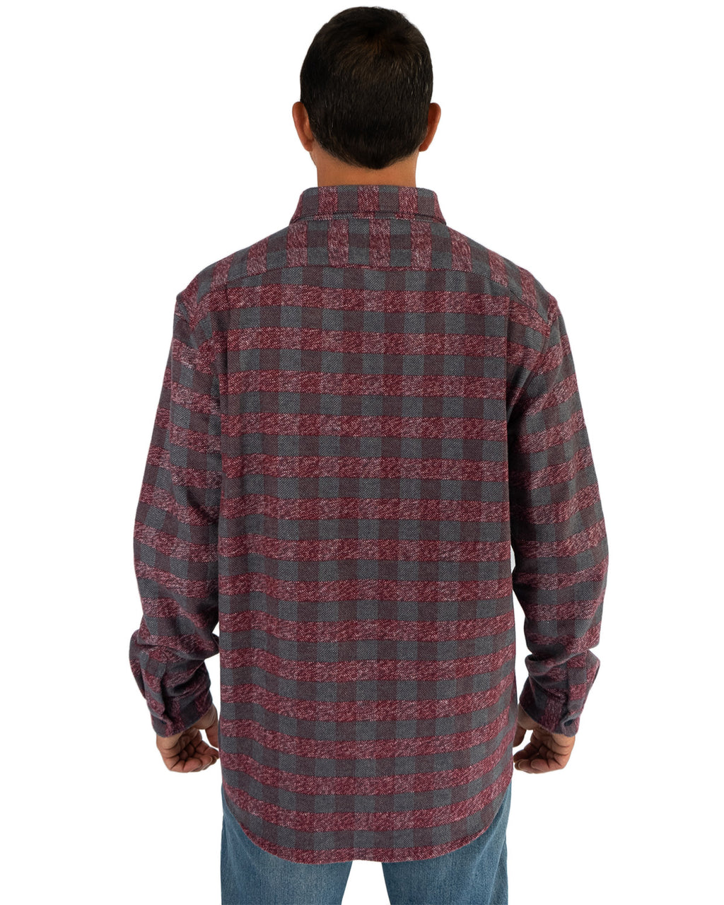 Relaxed fitting flannel shirt in burgundy for men by MuskOx Flannels, made with 100% heavyweight cotton