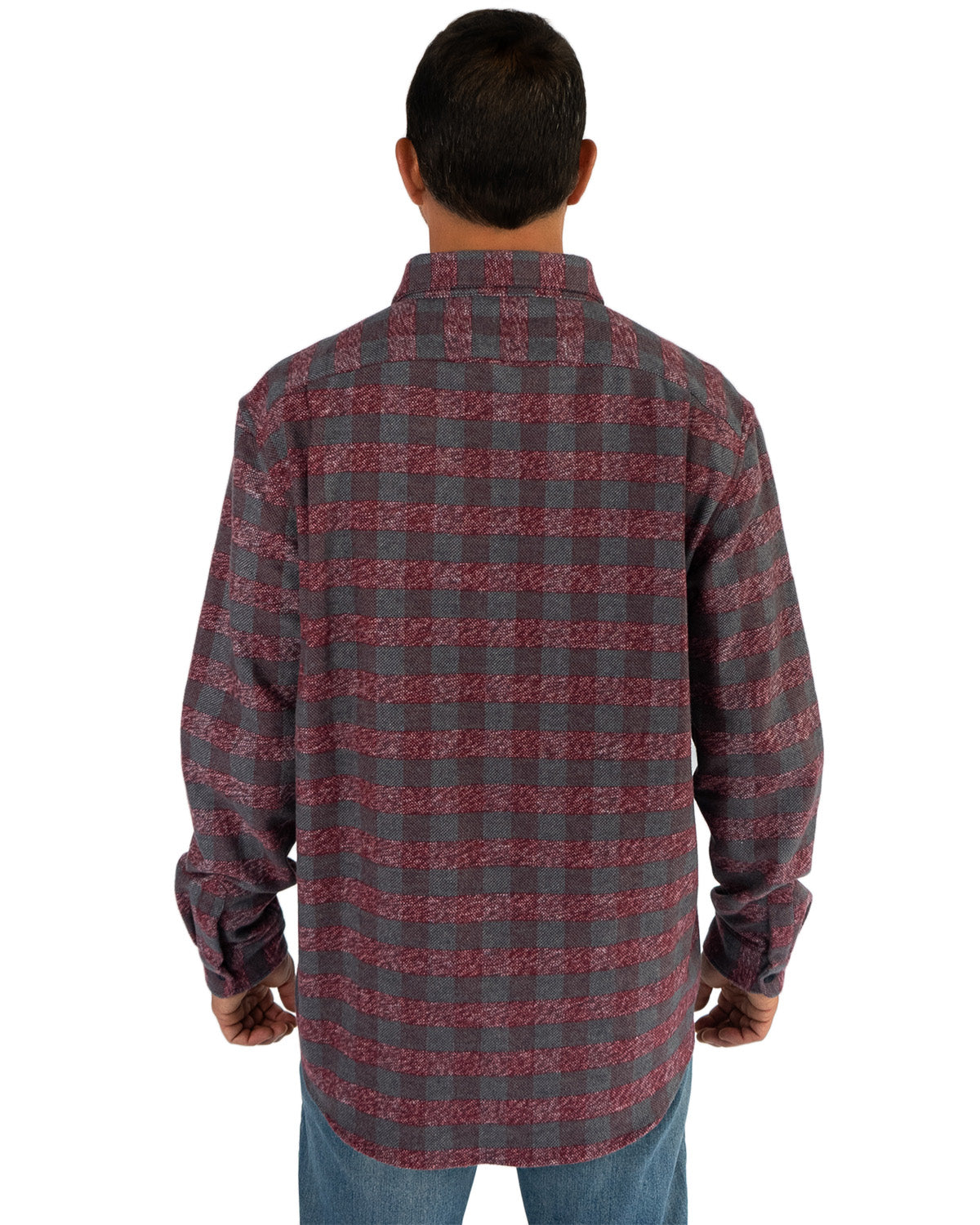 Relaxed fitting flannel shirt in burgundy for men by MuskOx Flannels, made with 100% heavyweight cotton