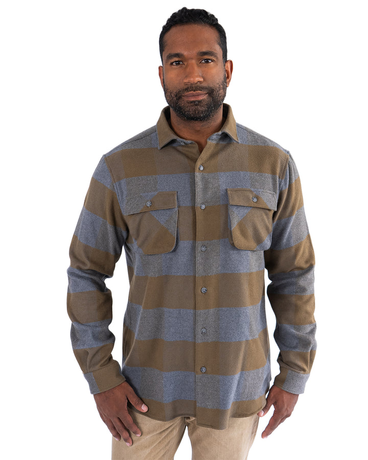 Relaxed Fitting Flannel Shirt for Men in Caper Green