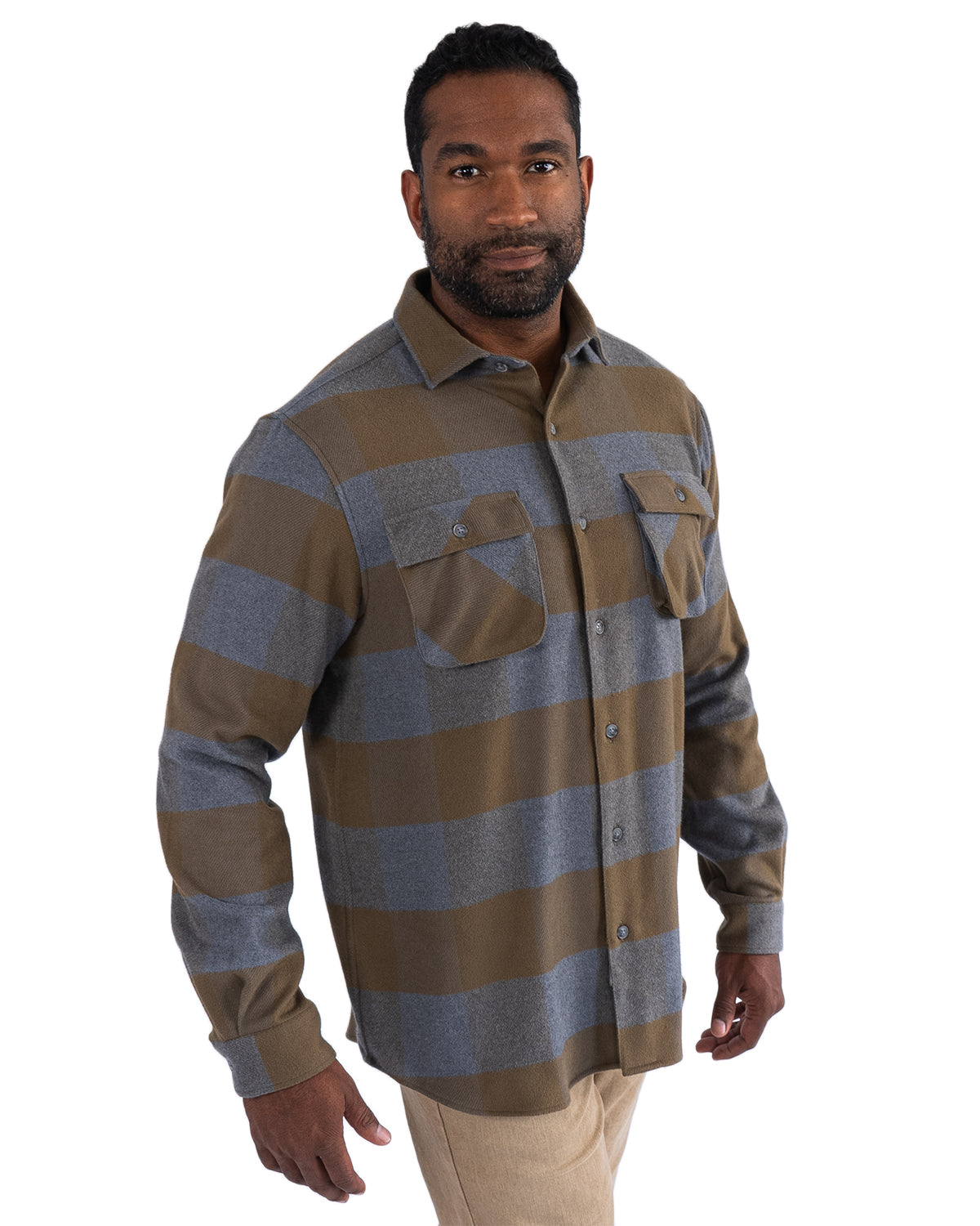Relaxed Fitting Flannel Shirt for Men in Caper Green