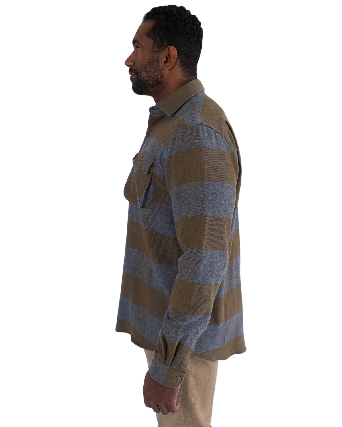 Relaxed Fitting Flannel Shirt for Men in Caper Green