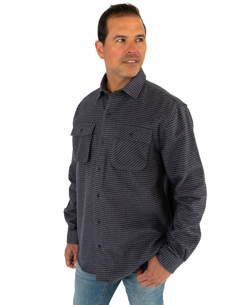 Relaxed fitting charcoal grey flannel shirt for men by MuskOx Flannels, made with 100% heavyweight cotton