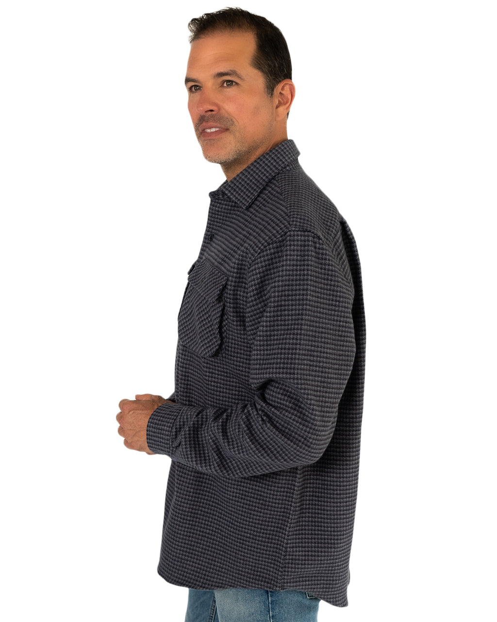 Relaxed fitting charcoal grey flannel shirt for men by MuskOx Flannels, made with 100% heavyweight cotton