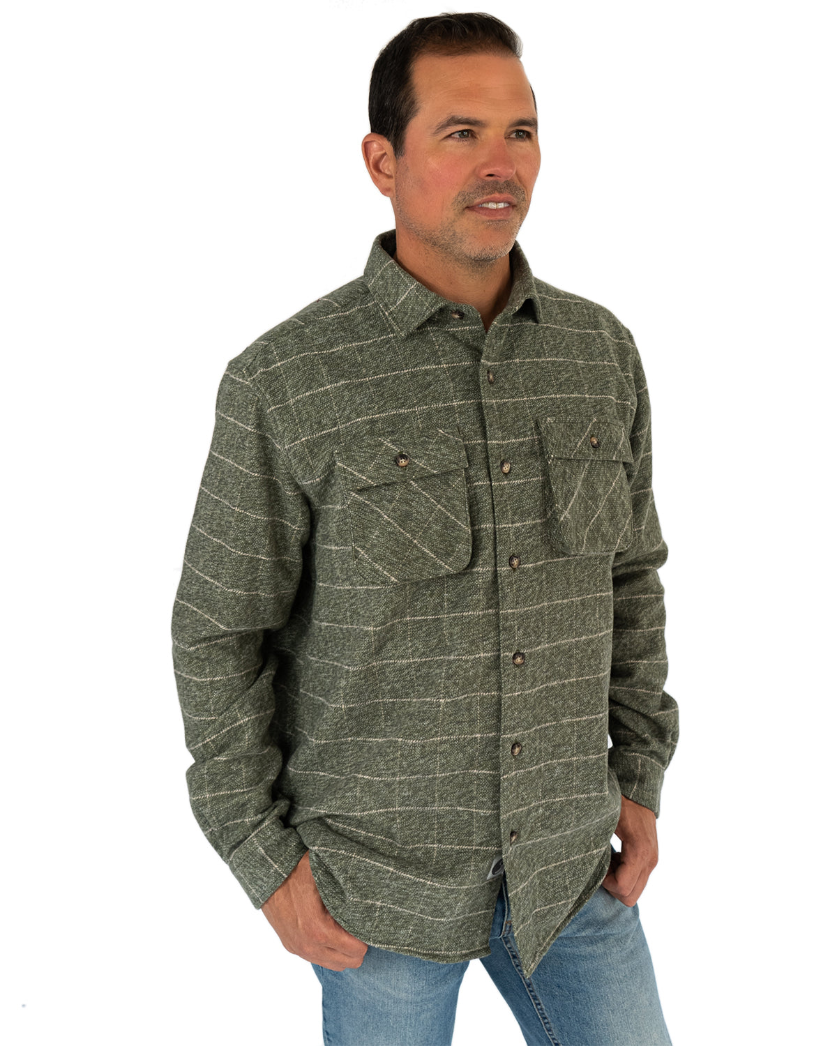 Relaxed Flannel, Moss Green Relaxed Fitting Heavyweight
