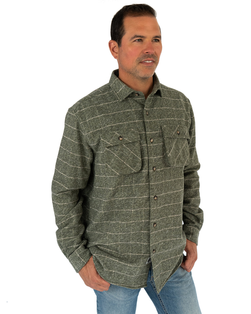 Relaxed fitting flannel shirt in Moss Green by MuskOx Flannels for Men