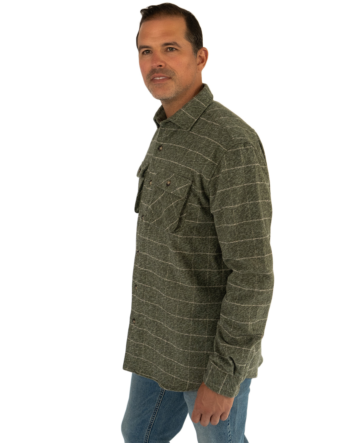 Relaxed fitting flannel shirt in Moss Green by MuskOx Flannels for Men
