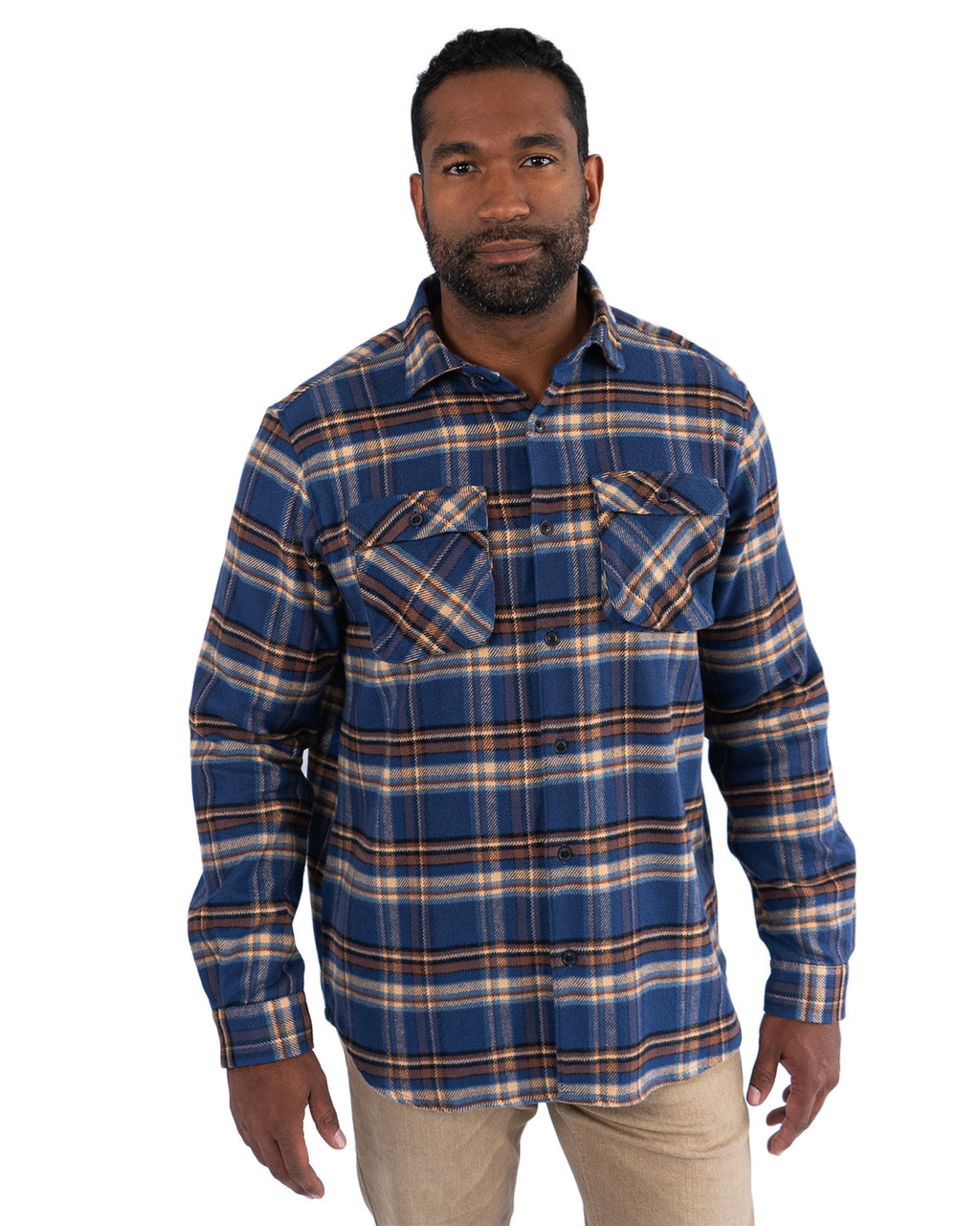 Relaxed Fitting Flannel Shirt for Men in Pecan Plaid