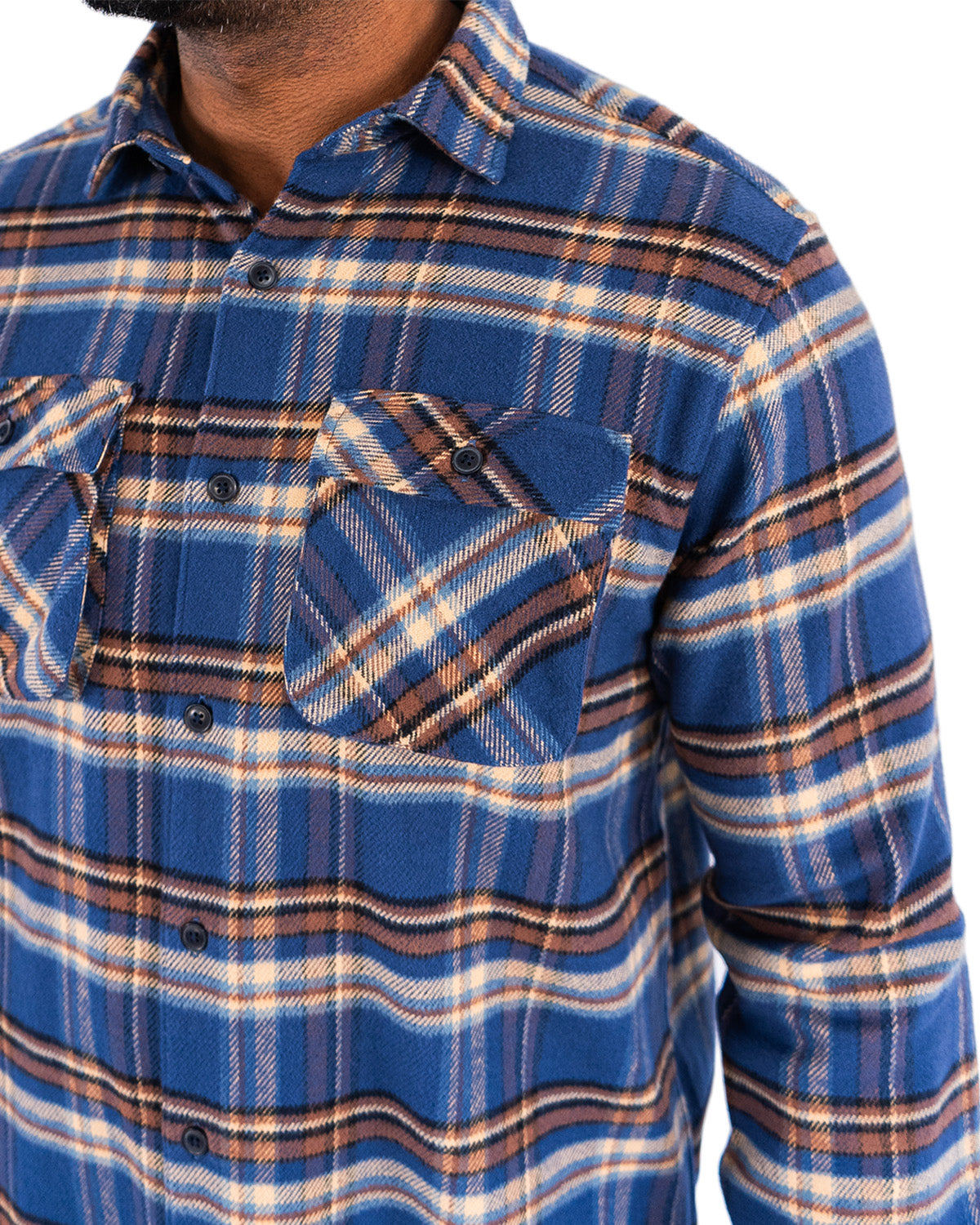 Relaxed Fitting Flannel Shirt for Men in Pecan Plaid