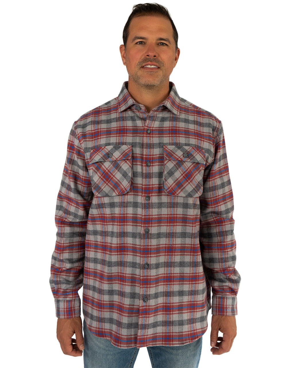 Relaxed Fitting Flannel Shirt for Men in Sedona Red Plaid