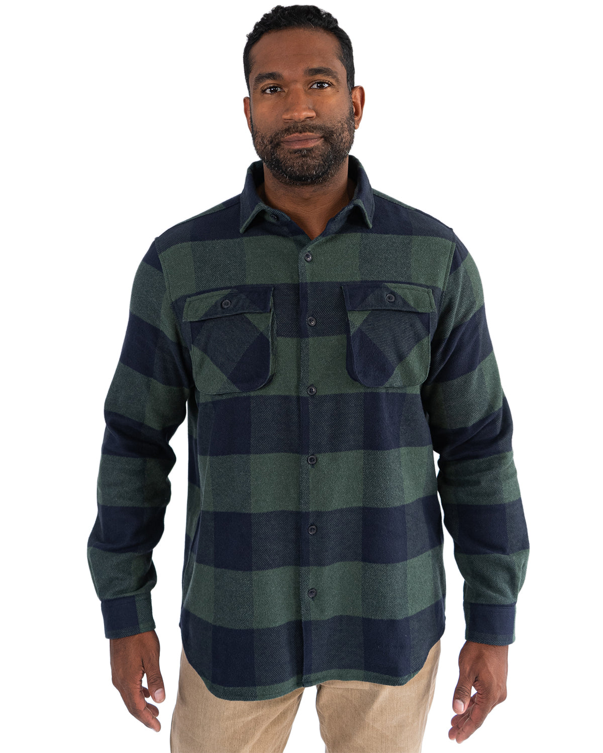 Relaxed Flannel, Green & Navy Relaxed Fitting Heavyweight