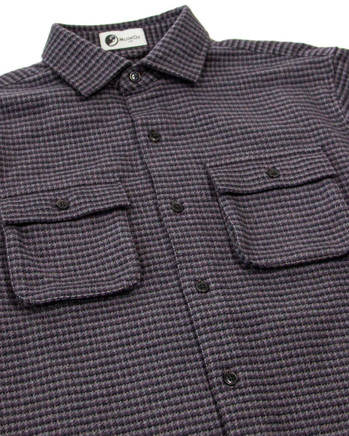 Relaxed fitting charcoal grey flannel shirt for men by MuskOx Flannels, made with 100% heavyweight cotton