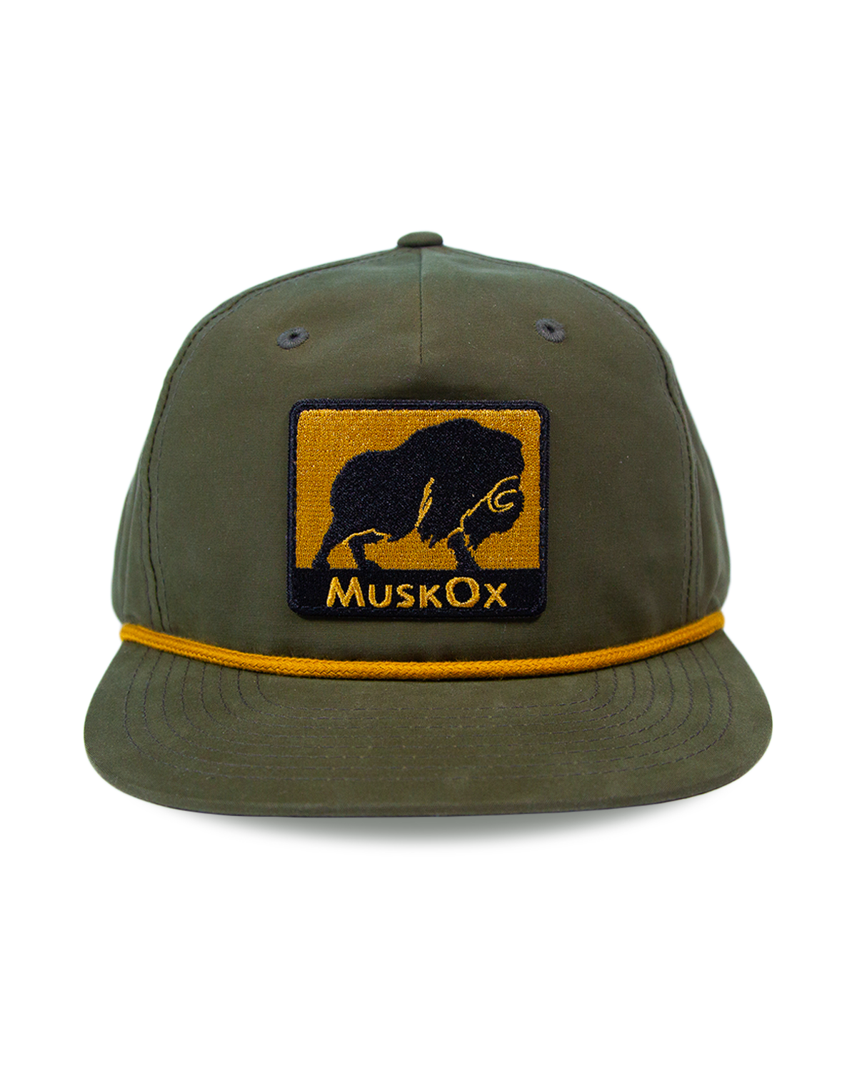 MuskOx Outdoor Apparel, Green Rope and Patch Hat with Gold Accents