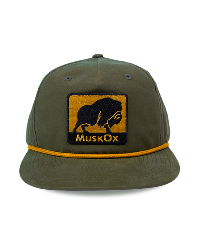 MuskOx Outdoor Apparel, Green Rope and Patch Hat with Gold Accents