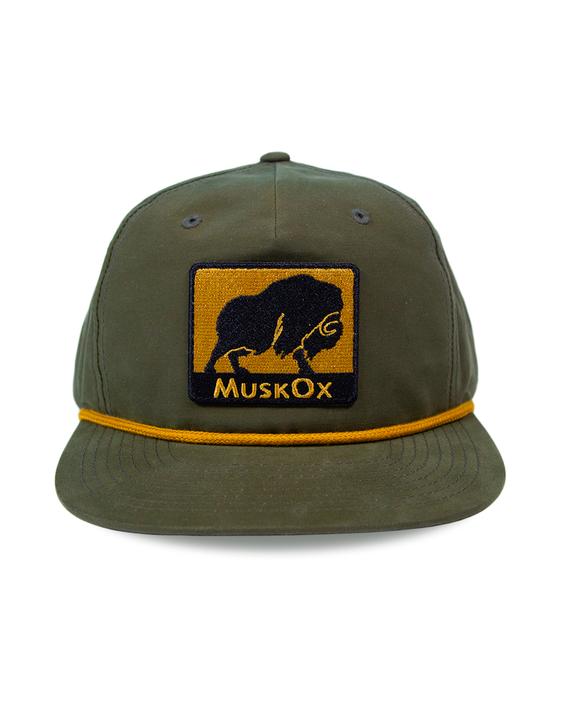 MuskOx Outdoor Apparel, Green Rope and Patch Hat with Gold Accents
