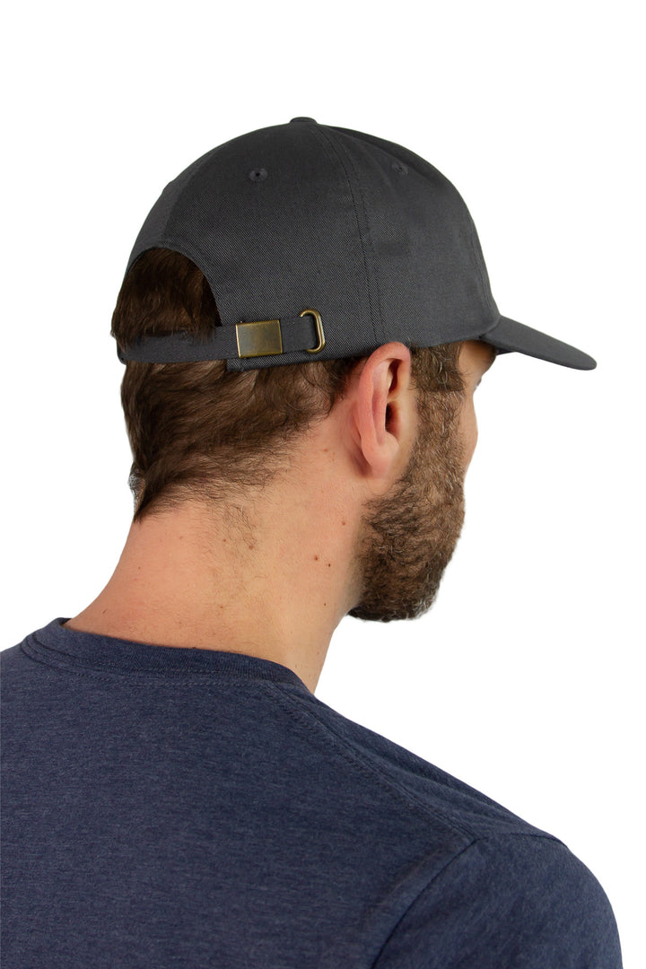 MuskOx Logo Patch Hat in Dark Grey, Cotton Twill Chino Hat with Strap, Embroidered in USA