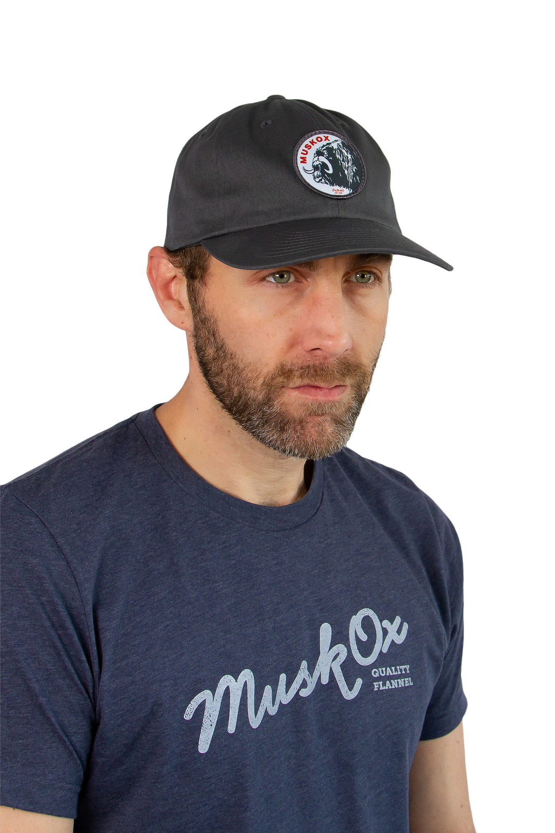 MuskOx Logo Patch Hat in Dark Grey, Cotton Twill Chino Hat with Strap, Embroidered in USA