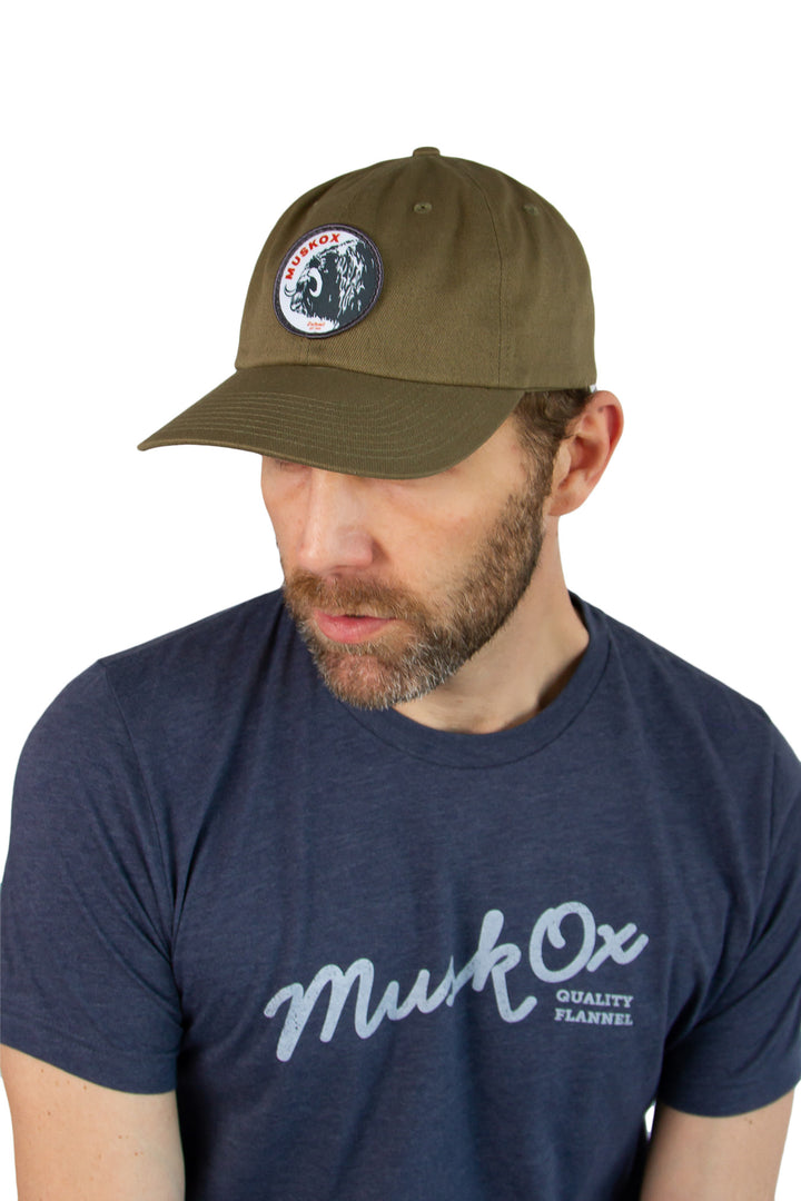 MuskOx Logo Patch Hat in Loden Green, Cotton Twill Chino Hat with Strap, Embroidered in USA