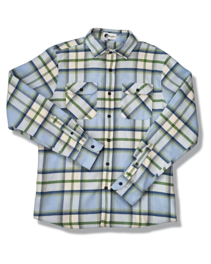 MuskOx Three Seasons Flannel shirt in Light Blue Plaid