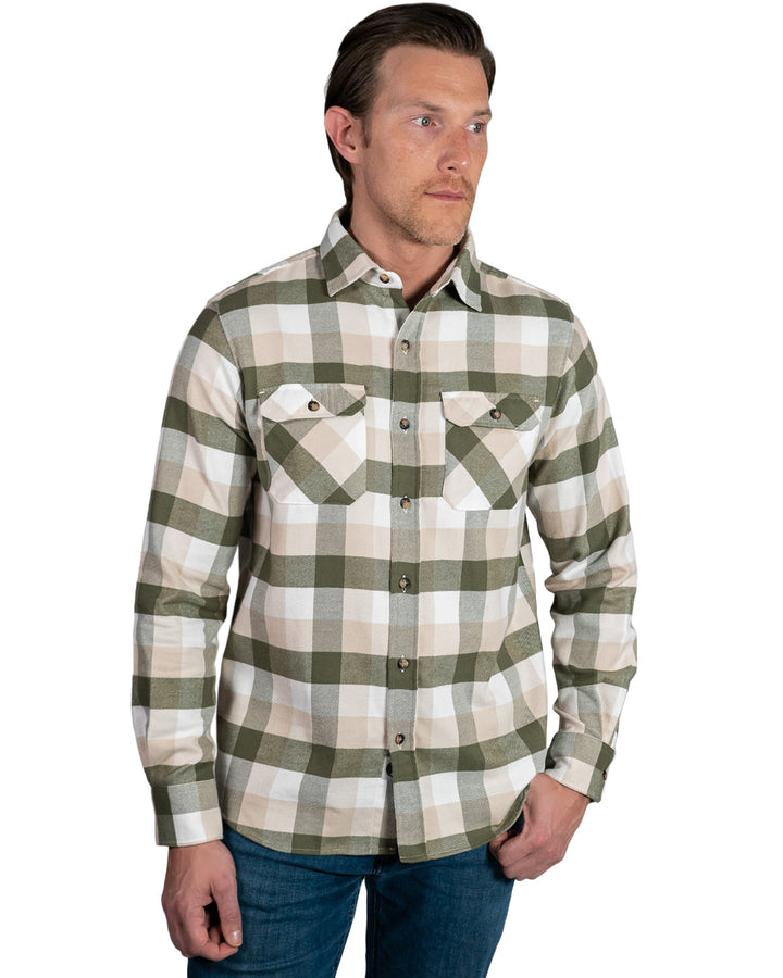 MuskOx Three Seasons Flannel in Pine, 100% cotton lightweight flannel shirt for men