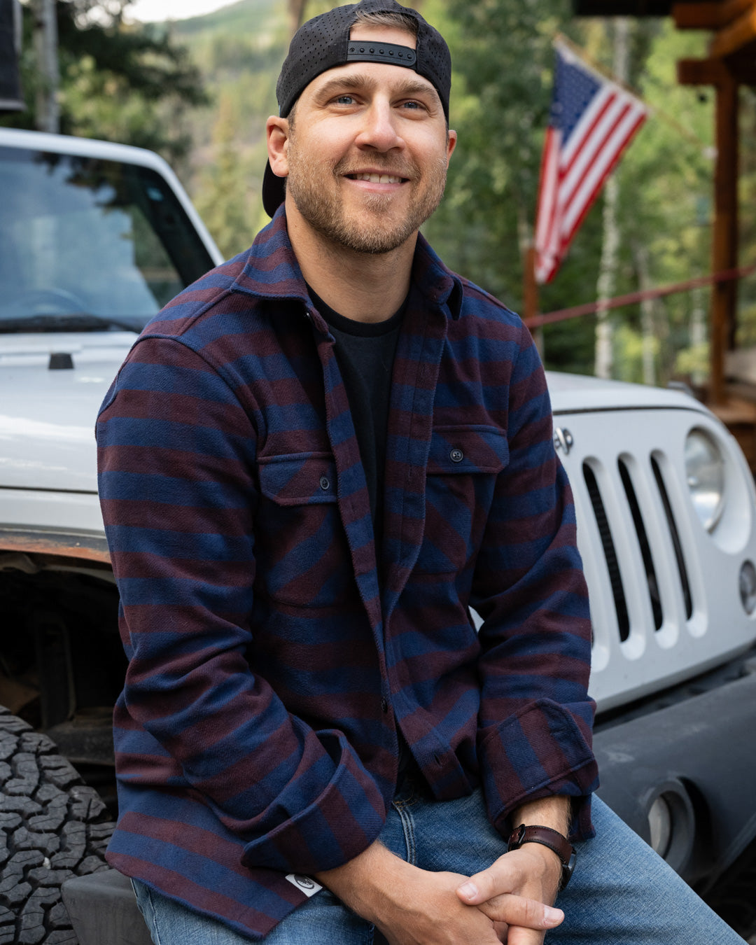 American-Made Flannel Shirt for Men in Brown and Blue