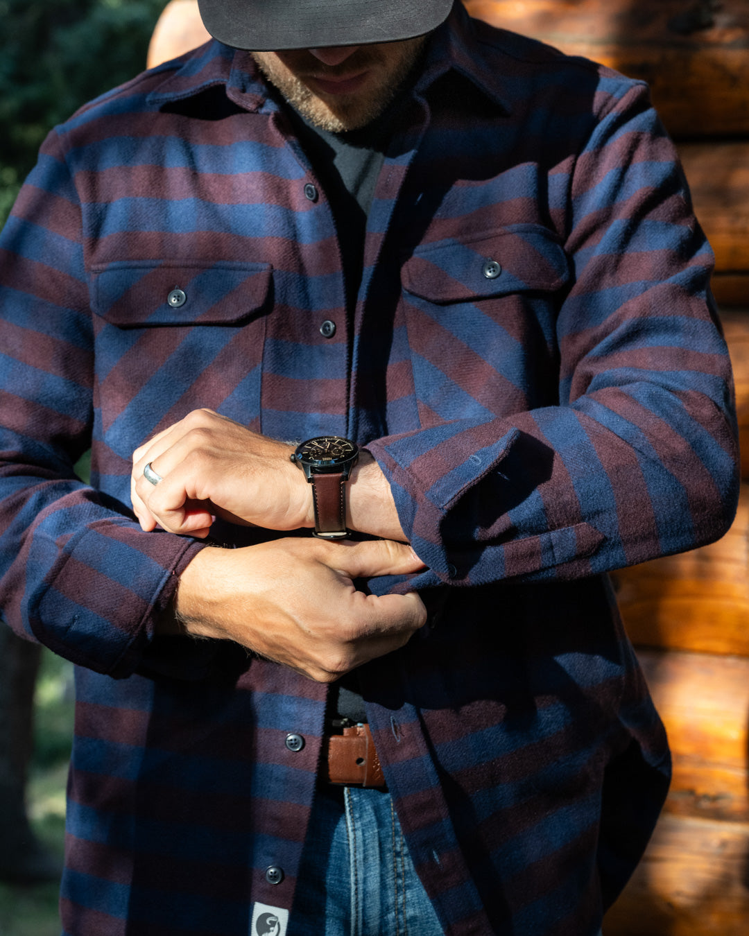 American-Made Flannel Shirt for Men in Brown and Blue
