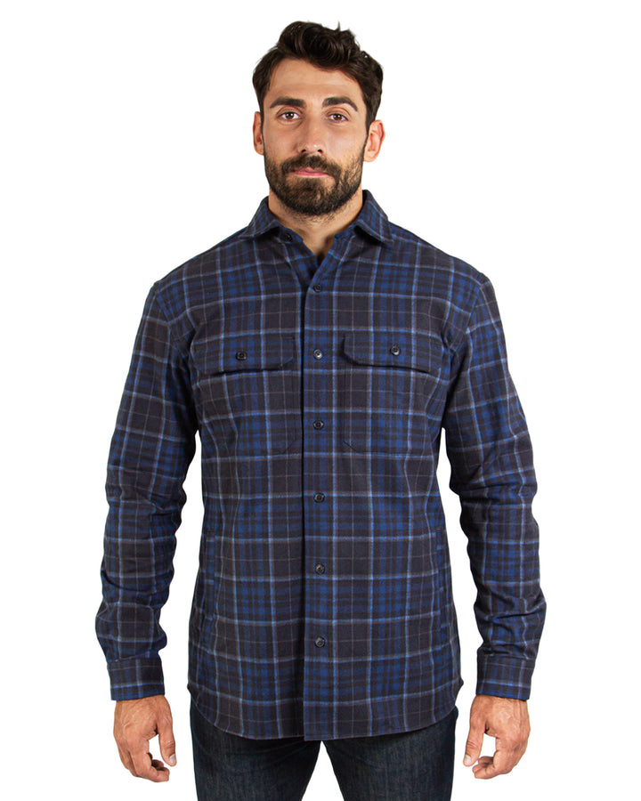 Yukon Flannel Shirt Jacket in Navy Plaid, 100% Cotton Flannel for Men by MuskOx Flannels