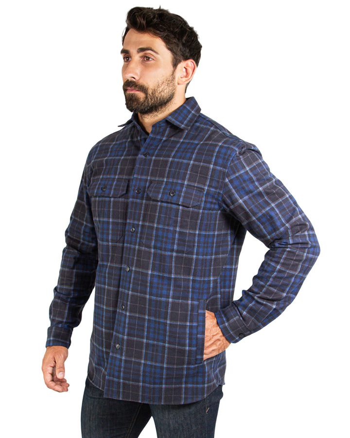 Yukon Flannel Shirt Jacket in Navy Plaid, 100% Cotton Flannel for Men by MuskOx Flannels