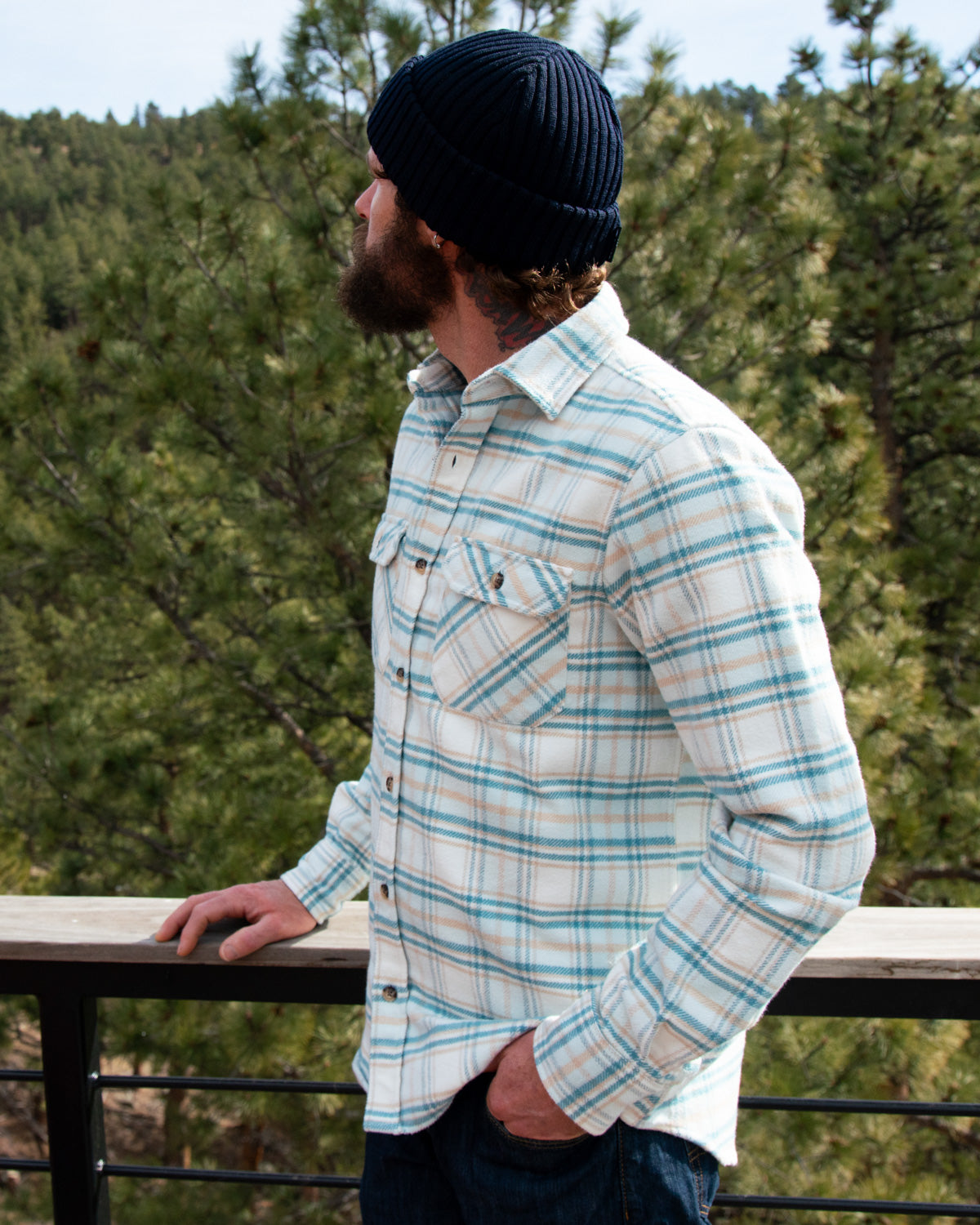 Grand Flannel Shirt for Men, 100% Cotton Heavyweight Flannel Shirt in Blue and Yellow Plaid