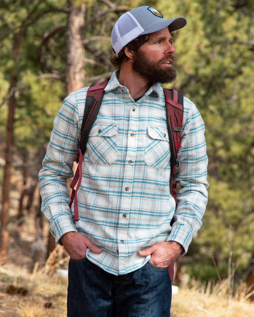 Grand Flannel Shirt for Men, 100% Cotton Heavyweight Flannel Shirt in Blue and Yellow Plaid