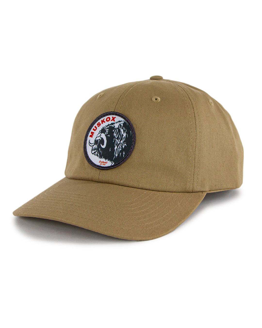 MuskOx Logo Patch Hat in Driftwood, Cotton Twill Chino Hat with Strap, Embroidered in USA
