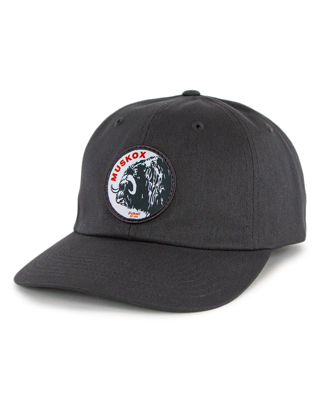 MuskOx Logo Patch Hat in Dark Grey, Cotton Twill Chino Hat with Strap, Embroidered in USA