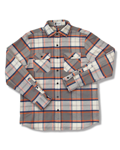 The Grand Flannel in Orange and Grey Plaid by MuskOx Flannels, 100% Heavyweight Cotton Flannel Shirt for Men