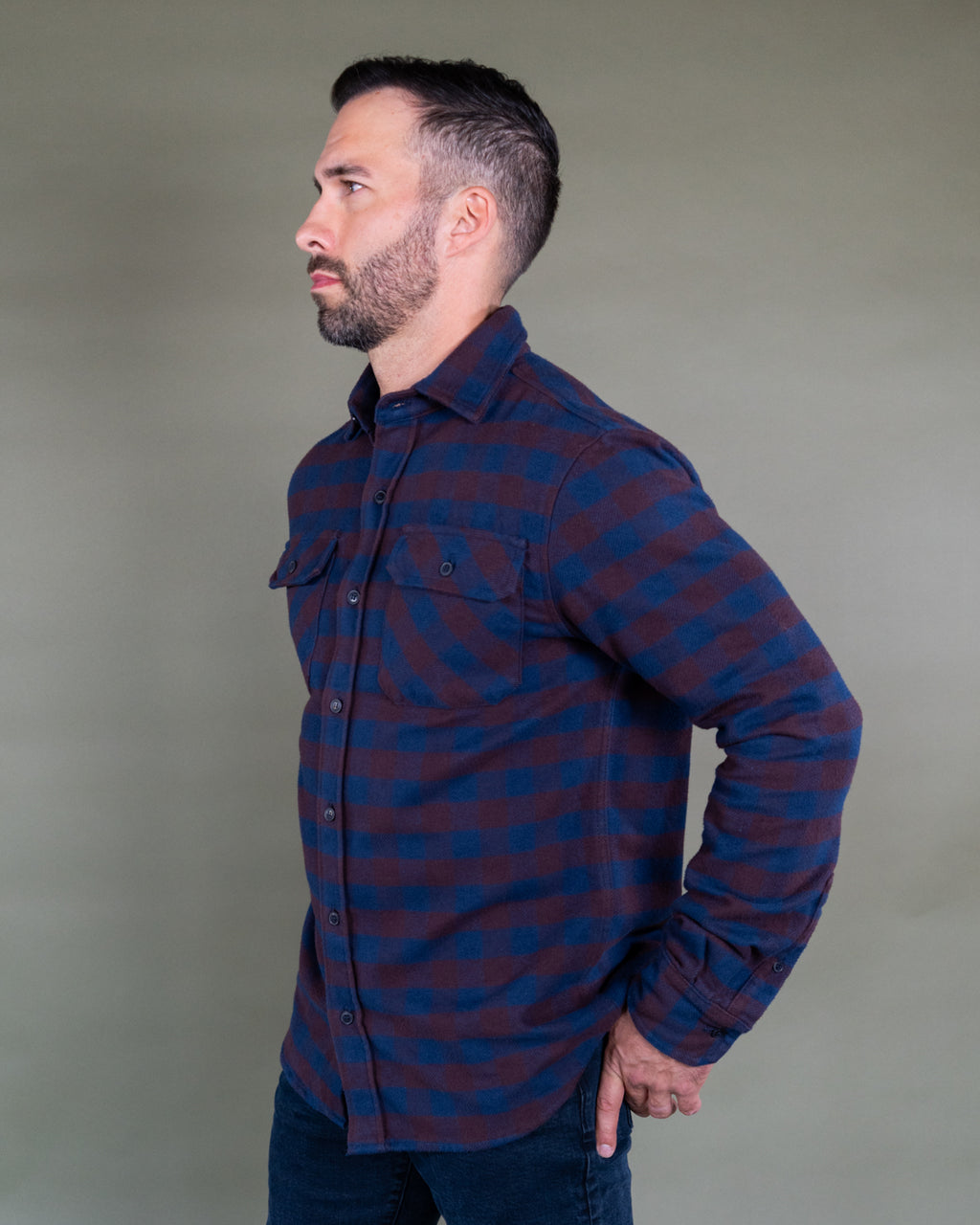 American-Made Flannel Shirt for Men in Brown and Blue