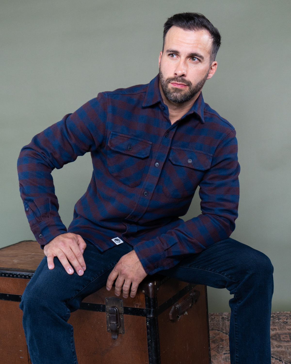 American-Made Flannel Shirt for Men in Brown and Blue