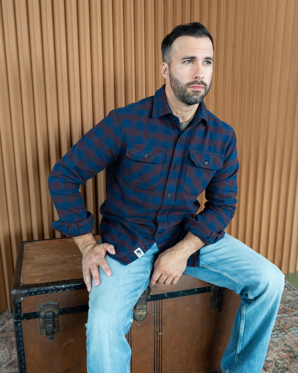 American-Made Flannel Shirt for Men in Brown and Blue