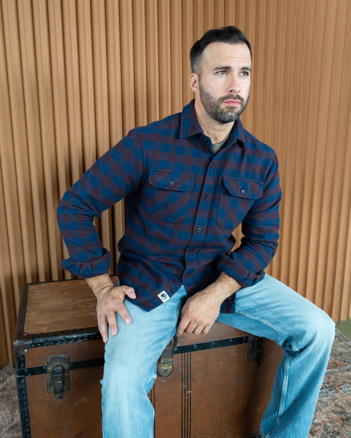 American-Made Flannel Shirt for Men in Brown and Blue