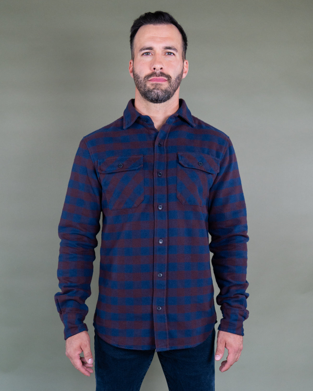 American-Made Flannel Shirt for Men in Brown and Blue