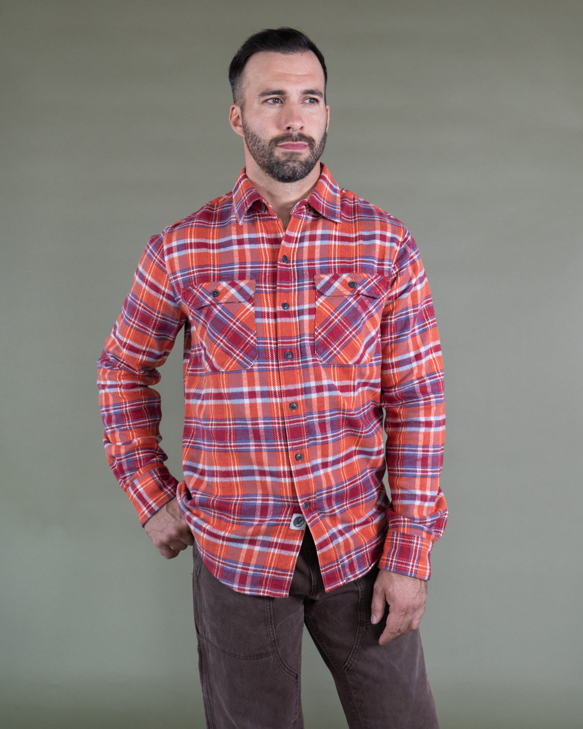 Soft Flannel Shirt for Men, 100% Cotton Flannel in Carmine Orange