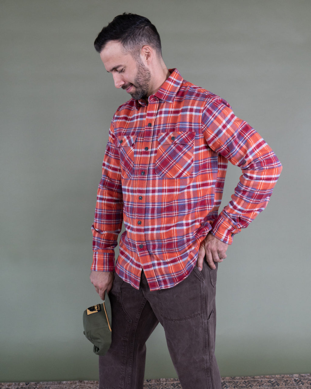 Soft Flannel Shirt for Men, 100% Cotton Flannel in Carmine Orange