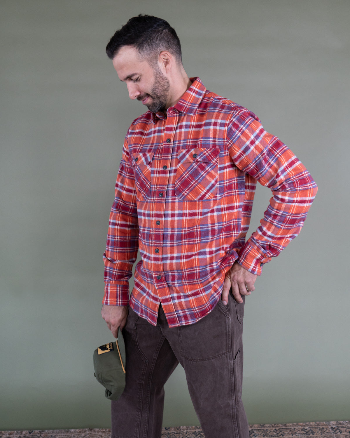 Soft Flannel Shirt for Men, 100% Cotton Flannel in Carmine Orange
