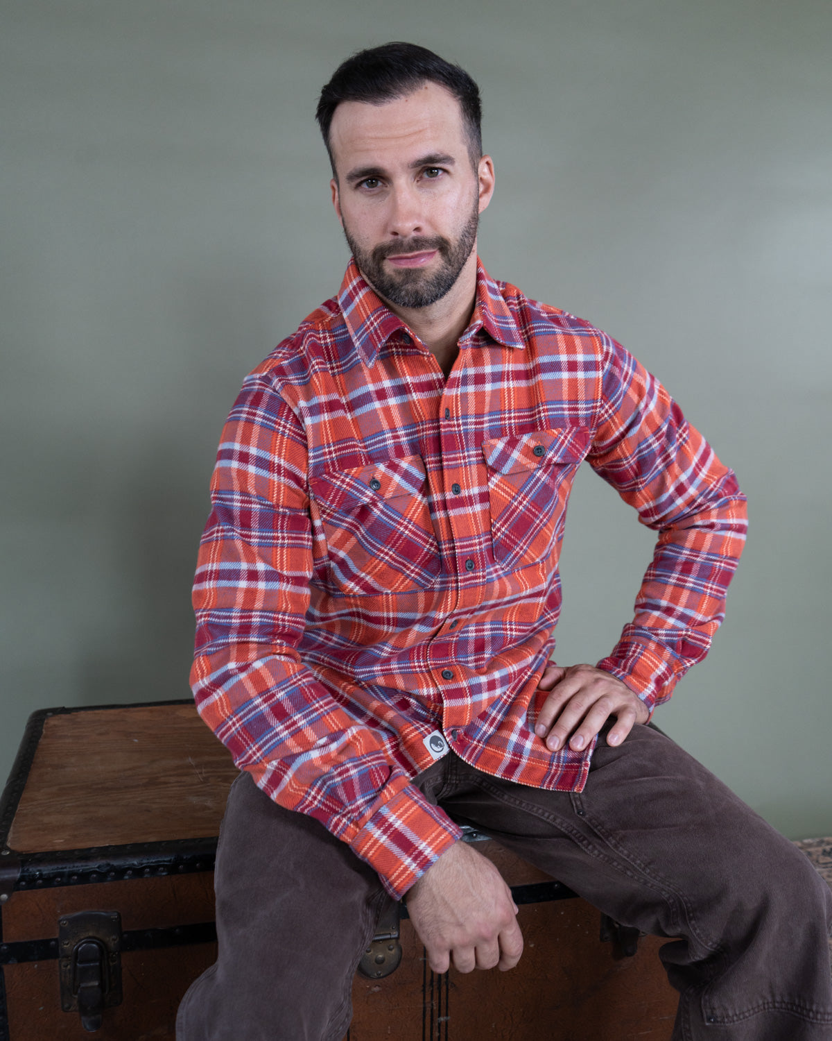 Soft Flannel Shirt for Men, 100% Cotton Flannel in Carmine Orange