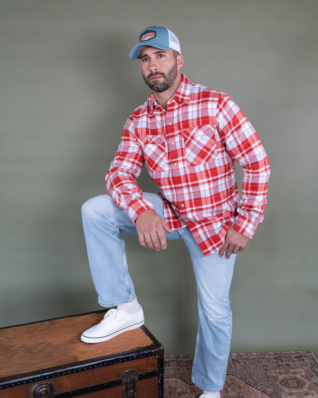 Soft Flannel Shirt for Men, 100% Cotton Flannel in Cayenne Red Plaid