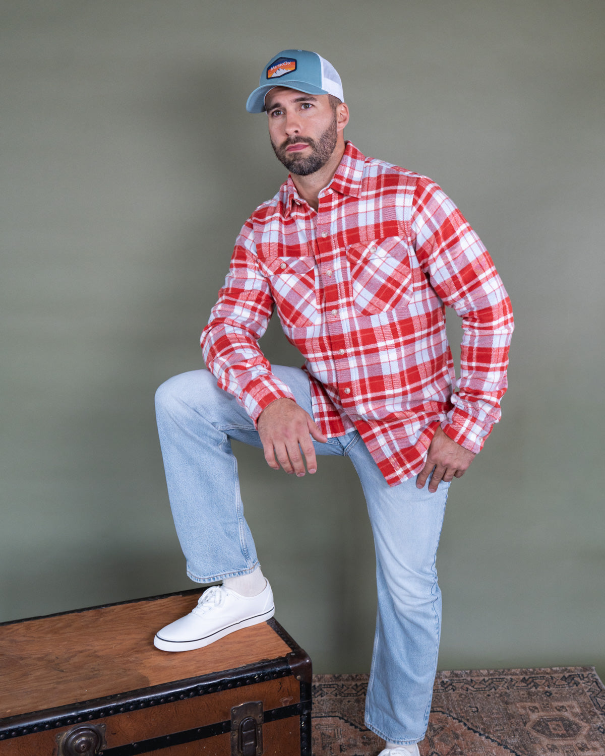 Soft Flannel Shirt for Men, 100% Cotton Flannel in Cayenne Red Plaid